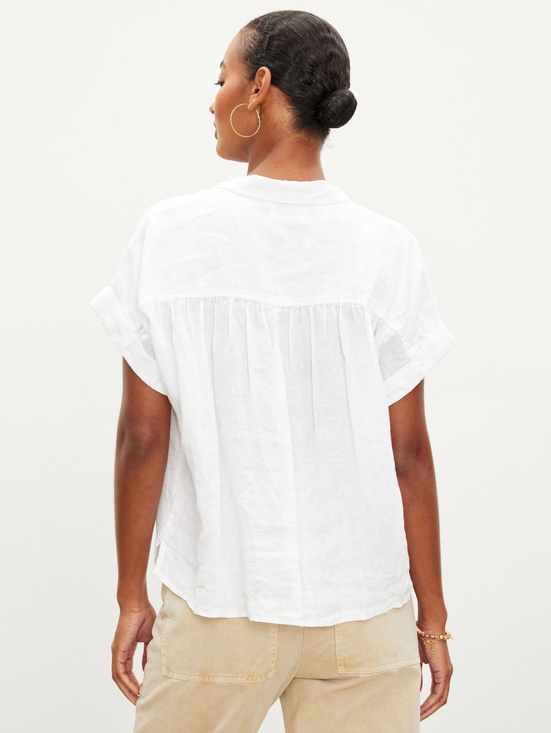 Aria Short Sleeve Linen Shirt - White-Velvet-Over the Rainbow