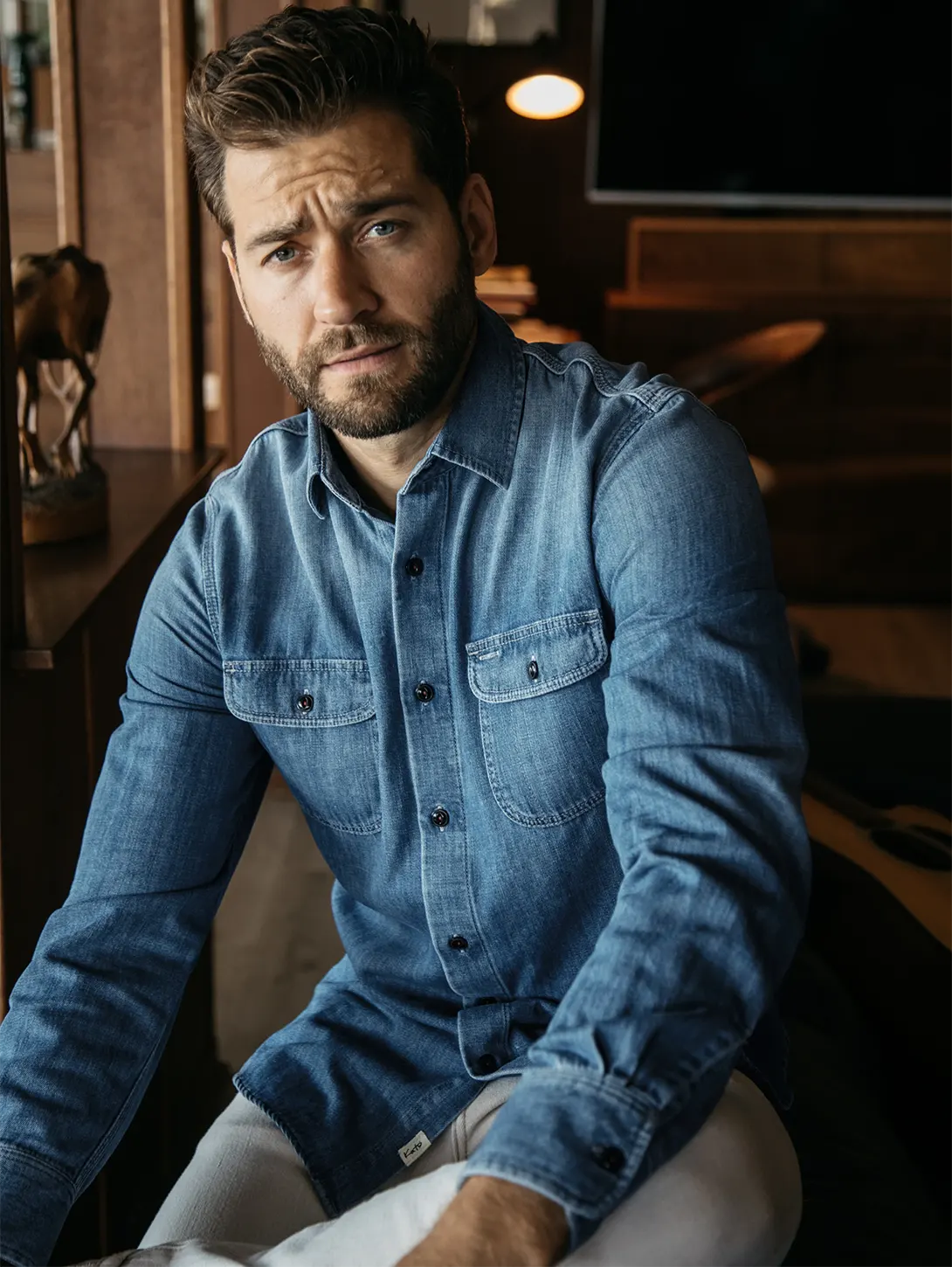 The Brace Long Sleeve Shirt - Dee (Blue)-HIROSHI KATO-Over the Rainbow