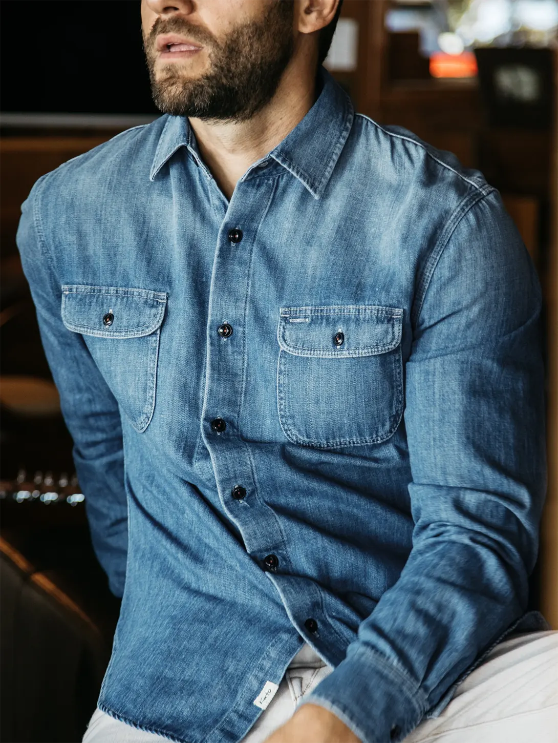 The Brace Long Sleeve Shirt - Dee (Blue)-HIROSHI KATO-Over the Rainbow