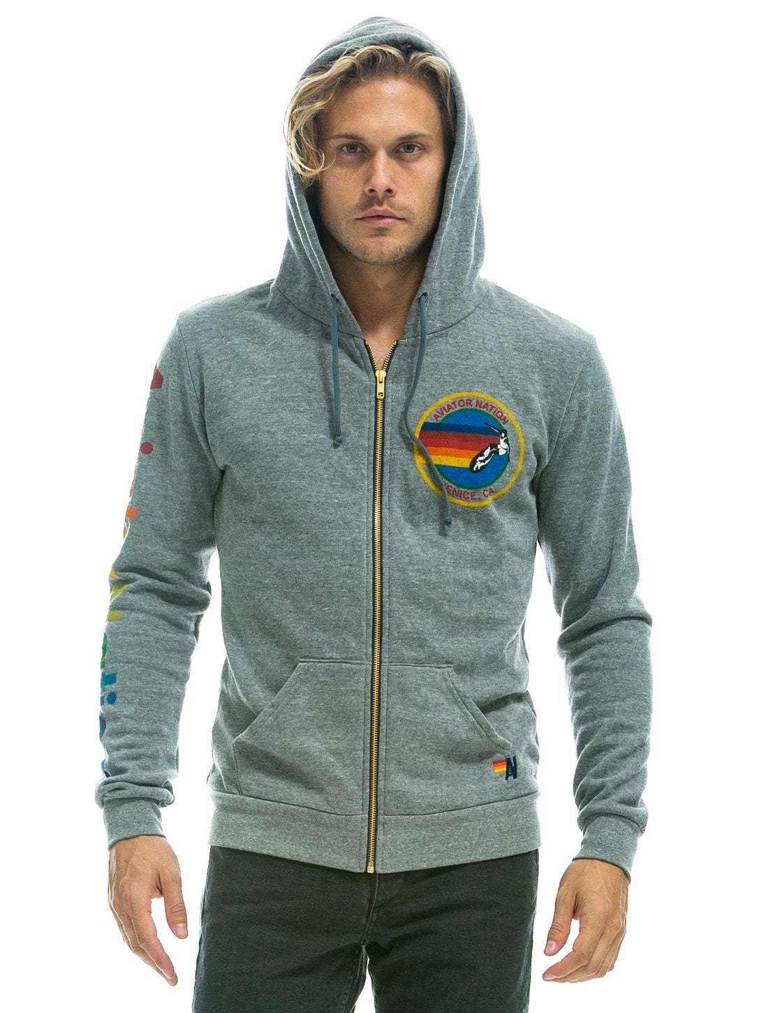 Logo Zip Hoodie - Heather Grey-AVIATOR NATION-Over the Rainbow