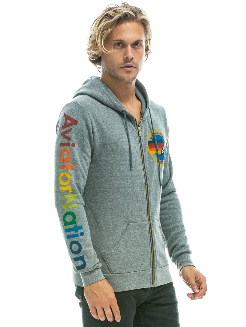 Aviator Nation LOGO ZIP HOODIE HEATHER GREY Over the Rainbow Canada
