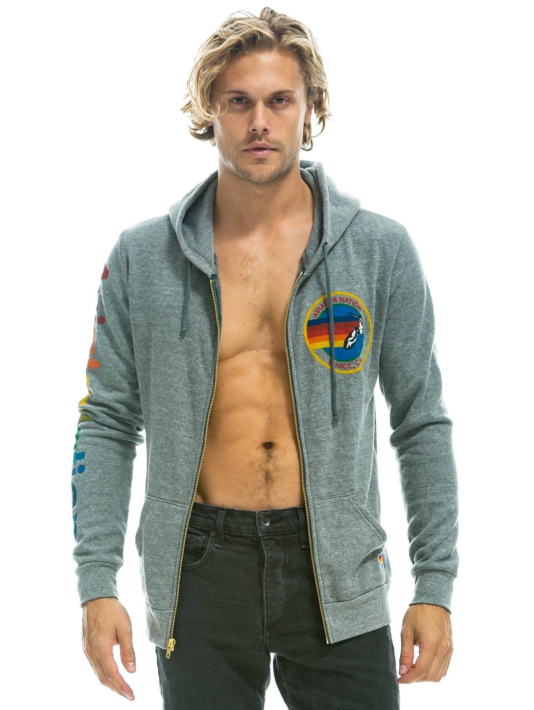 Logo Zip Hoodie - Heather Grey-AVIATOR NATION-Over the Rainbow