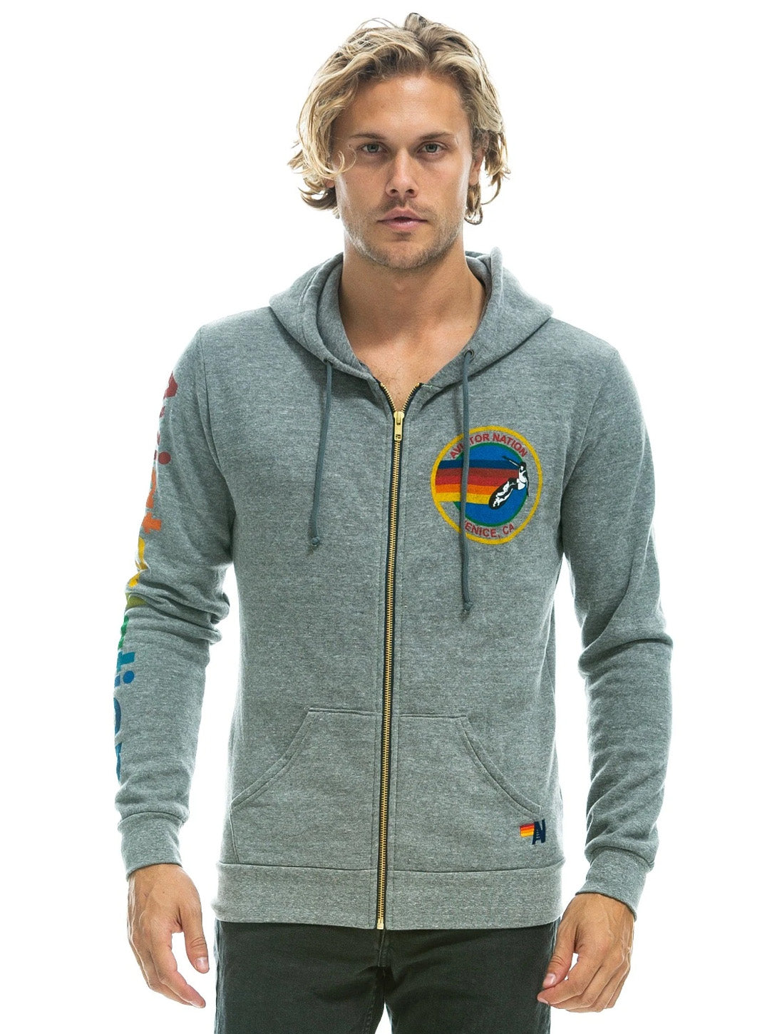 Logo Zip Hoodie - Heather Grey-AVIATOR NATION-Over the Rainbow