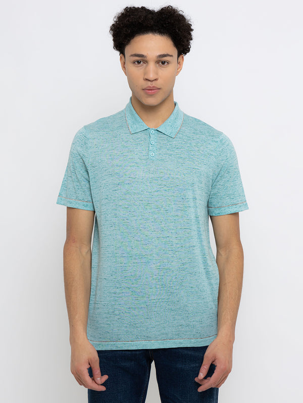 Short Sleeve Polo - Aqua Silver Sky-AUTUMN CASHMERE-Over the Rainbow