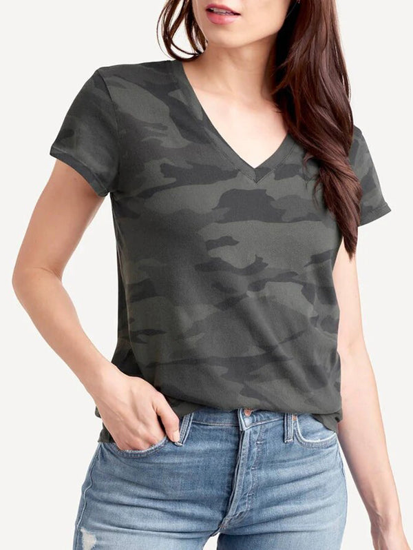 Kate V-Neck Camo Tee-SPLENDID-Over the Rainbow
