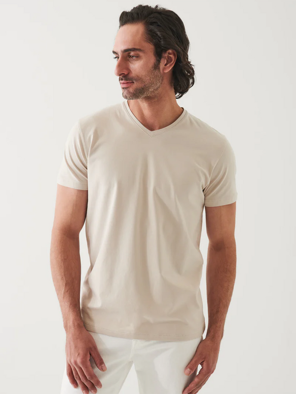 Iconic V-Neck T-Shirt - Wheat-Patrick Assaraf-Over the Rainbow