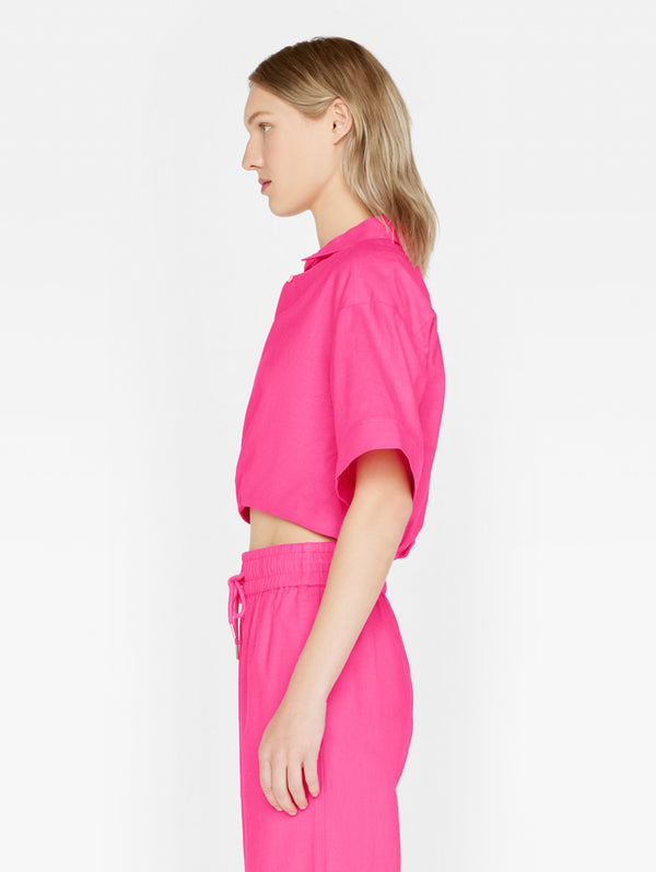 Cropped Twist Front Shirt - Flamingo-FRAME-Over the Rainbow