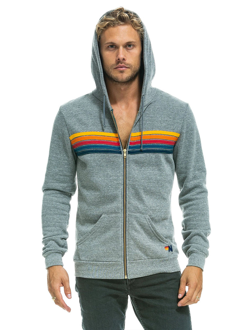 Aviator Nation 5 STRIPE HOODIE HEATHER GREY Over the Rainbow Canada