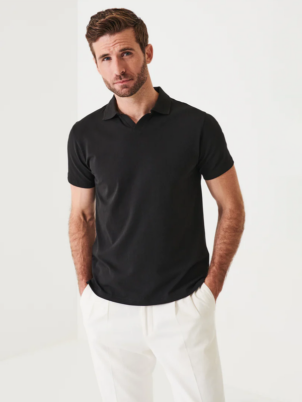 Iconic Open Polo T-Shirt - Black-Patrick Assaraf-Over the Rainbow