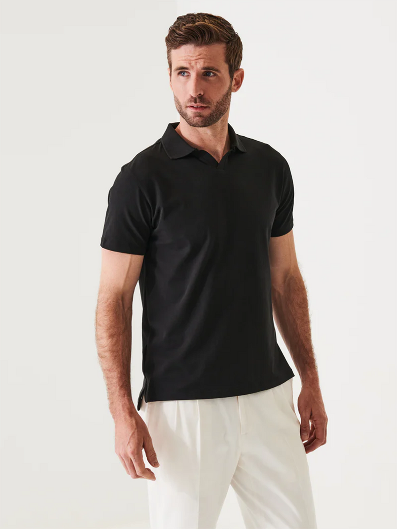 Iconic Open Polo T-Shirt - Black-Patrick Assaraf-Over the Rainbow