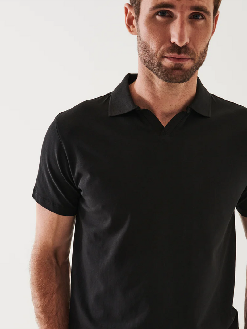 Iconic Open Polo T-Shirt - Black-Patrick Assaraf-Over the Rainbow