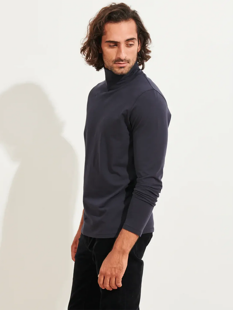 Pima Turtleneck Top - Midnight-Patrick Assaraf-Over the Rainbow
