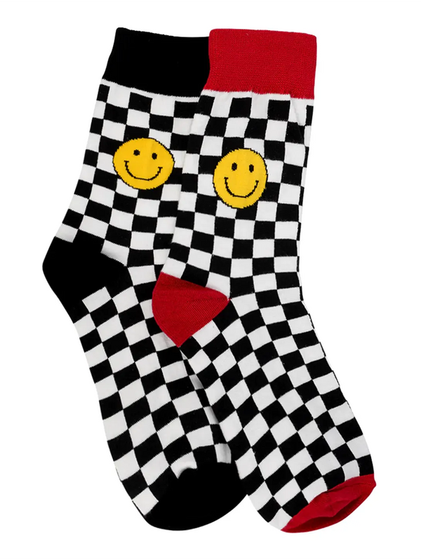 Check Smiley Sock - Black-LIM LIM-Over the Rainbow