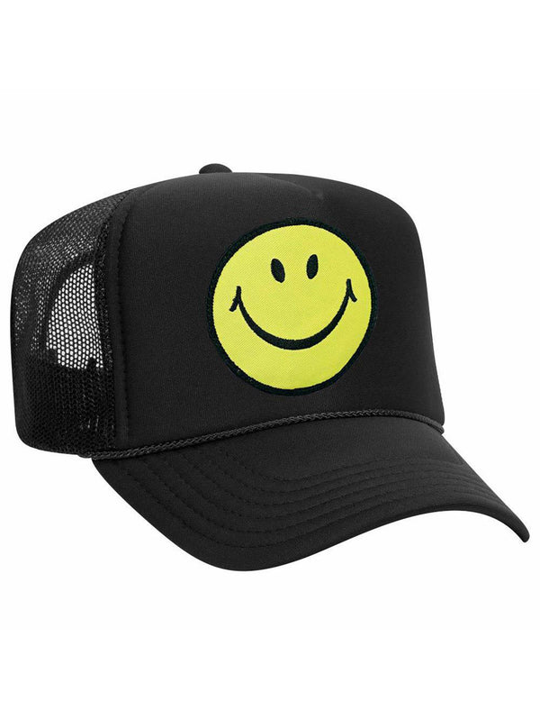Smiley Vintage Trucker Hat - Black-AVIATOR NATION-Over the Rainbow